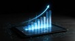 © graphicview35 - Digital growth chart with upward arrow emerging from a tablet screen