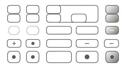 A versatile set of minimalist monochrome UI buttons and web elements for modern application and website interface design.