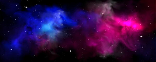 cosmic space nebula with vibrant colors - purple, pink and blue stellar clouds, glowing stars scatte