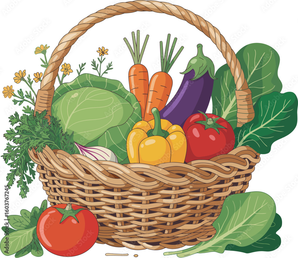 A basket of fruits and vegetables with a basket of fruit Stock Vector ...