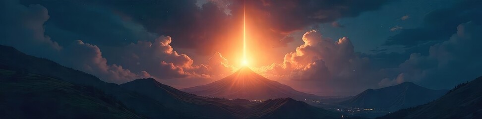 Wall Mural - A single, bright light emanating from a dark, ethereal landscape; conveying hope, peace, and spiritual awakening Perfect for meditation, mindfulness, and spiritual themes , texture, transcendence