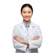 © Shahnaj - Smiling asian woman doctor wearing white lab coat with arms crossed isolated on transparent background