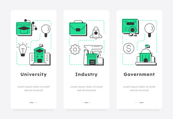 Wall Mural - triple helix model mobile app onboarding screens. innovation management. organization development st