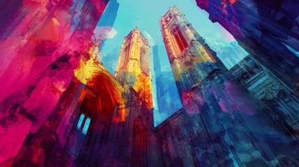 Wall Mural - a striking view of colorful towers reaching into the sky. this image captures vibrant shades and abs