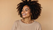 © DruZhi Art - Joyful Young Woman With Afro Hair - Authentic Portrait With Natural Smile for Lifestyle Advertising, Beauty Campaigns, and Positive Content Marketing