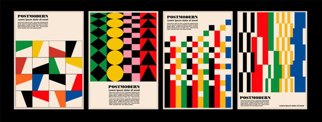 artworks, posters inspired postmodern of vector abstract dynamic symbols with bold geometric shapes,