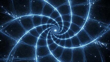 Wall Mural - A luminescent spiral with ethereal blue lines against a starry dark backdrop, forming a tunnel effect