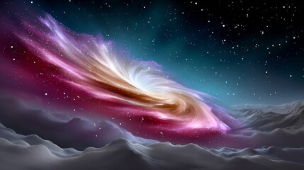 Wall Mural - colorful galaxy with a large spiral in the middle. the spiral is surrounded by a pink and purple clo