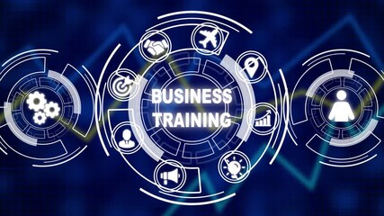 Business, Technology, Internet and network concept. Coaching mentoring education business training development E-learning concept. Abstract business graph technology symbols on a gray background.