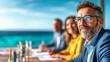 © Yuparet - Senior Business Partners Brainstorming Expansion Ideas on a Luxury Cruise Ship Deck with Ocean View and Copy Space for Text