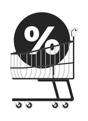 Wall Mural - shopping cart with large discount symbol 2d line object. retail offer. store promotion. supermarket 