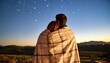 © nazar - Couple Wrapped in Blanket Stargazing at Night Landscape