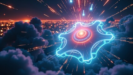 Wall Mural - technology fantasy city scene
