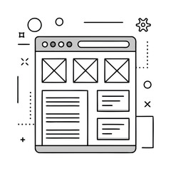 Hand drawn website wireframe layout design concept isolated on white background