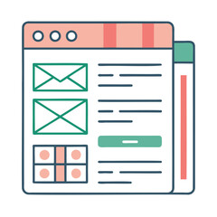 Stylized user interface design elements for web development isolated on white background