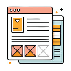 illustration of a website layout design with content blocks and navigation elements isolated on whit