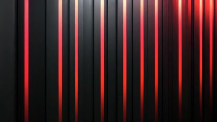 Wall Mural - Abstract background featuring black vertical panels and glowing red light strips with modern design, creating sleek, dynamic, and vibrant visual effect and glow for contemporary panel design