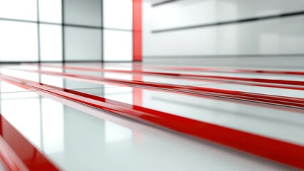 Wall Mural - red glossy lines on reflective white surface create modern dynamic abstract background with clean br