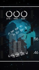 Wall Mural - digital world map with data processing animation over futuristic interface elements