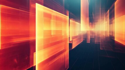 Wall Mural - abstract digital background glowing orange yellow rectangular shapes futuristic dynamic light effect