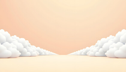 Wall Mural - The image depicts a dreamy path flanked by soft, fluffy white clouds under a peach sky.