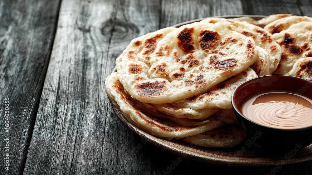 Delicious roti prata with chai tea vintage setting indian flatbread ...