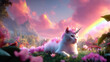 © Kondor83 - Unicorn cat in fantastic fairy tale field, vivid candy colors, small girl's dream