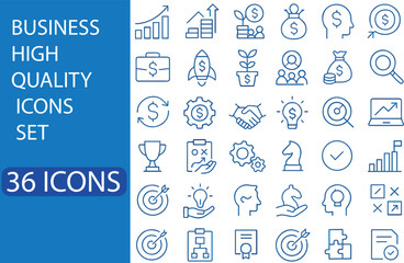 36 business blue colored icon set growth icons set 
