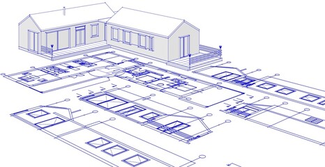 Wall Mural - house architectural project sketch 3d illustration