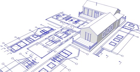Wall Mural - house architectural project sketch 3d illustration