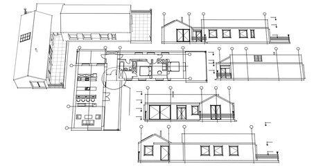 Wall Mural - house architectural project sketch 3d illustration