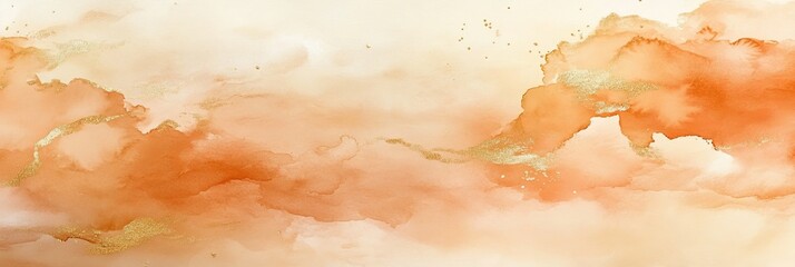 Wall Mural - Golden Watercolor Wash Abstract Cloudscape Soft Gradient Background with Delicate Bokeh Effects
