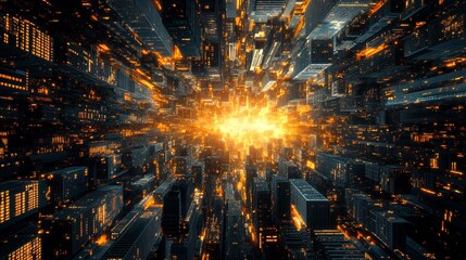 Wall Mural - futuristic city tunnel perspective with energy burst