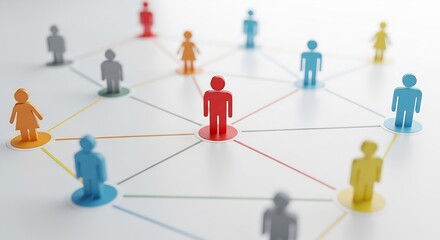 Network Connection: Colorful Figures Linked in Social Communication on White Background, Representing Relationship and Communication