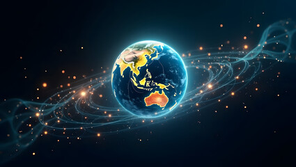 Wall Mural - holographic earth surrounded by digital connections and data