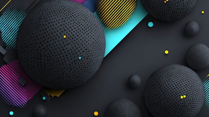 Geometric shapes in a dark background with colorful accents.