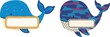 © flat_0 - Whale and sea animals name label sticker set, cute ocean theme character nameplate for kids, underwater name badge illustration.