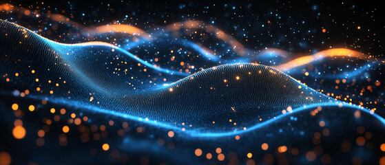 Wall Mural - background with abstract waves and particles, useful for scientific presentations and modern art.