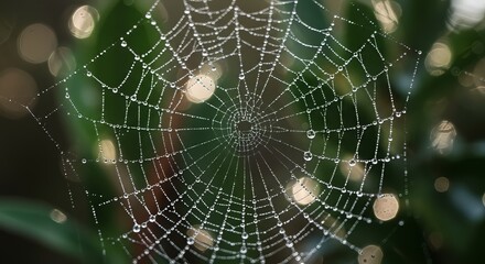 a delicate spiderweb glistening with morning dew a testament to nature s artistry against a soft
