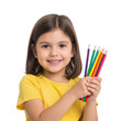 © Image Creative Stock - Happy little girl holding pencils isolated on white or transparent background