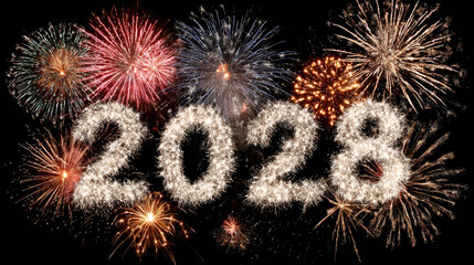 Wall Mural - happy new year 2026 celebration with sparklers and fireworks, new year party atmosphere with bright 