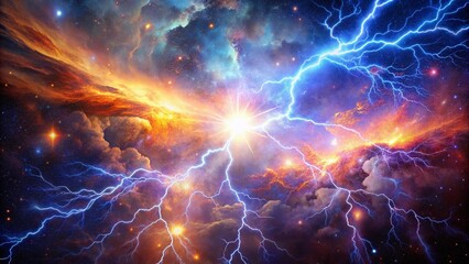 Wall Mural - mesmerizing abstract composition of glowing lightning in a cosmic space environment