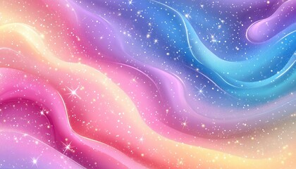 Wall Mural - Pastel Waves with Glitter, Stars and Sparkles in Pink, Yellow, Blue and Purple