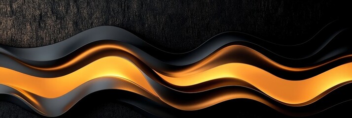 Canvas Print - stylish wavy abstract texture with dark black background and golden waves for modern design use