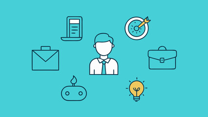 Wall Mural - a diverse set of business people icons illustrates network communication and online technology conce
