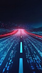Wall Mural - futuristic digital road to a high-tech city, visualizing cyber networks and data innovations