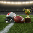 © iron89 - 미식축구 우승기념 사진 촬영. 헬멧과 공 그리고 트로피.