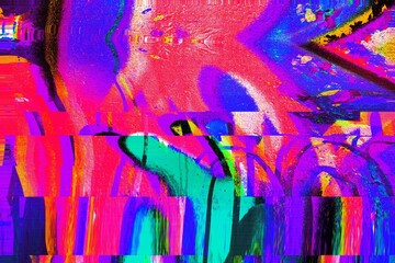 Wall Mural - dynamic glitch art in vibrant neon colors, featuring acid style, distortion, 80s, digital aesthetics