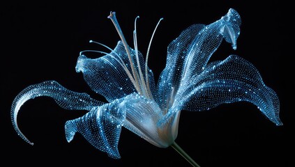 A glowing, translucent lily, network-like structure