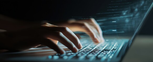 The Hands Typing Rapidly on a Laptop Keyboard in a Digital Environment